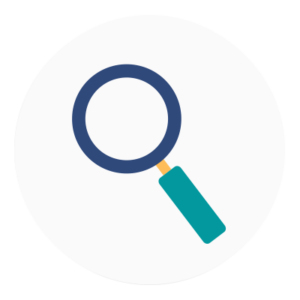 Icon depicting search via magnifying glass